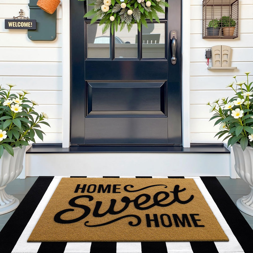 OLANLY Front Door Mat, Low Profile Doormat, Stain and Fade Resistant, Easy to Clean, for Indoor and Outdoor Entrances, Patio Porch or Entryway, Brown (30x17 Inch, Home Sweet Home)