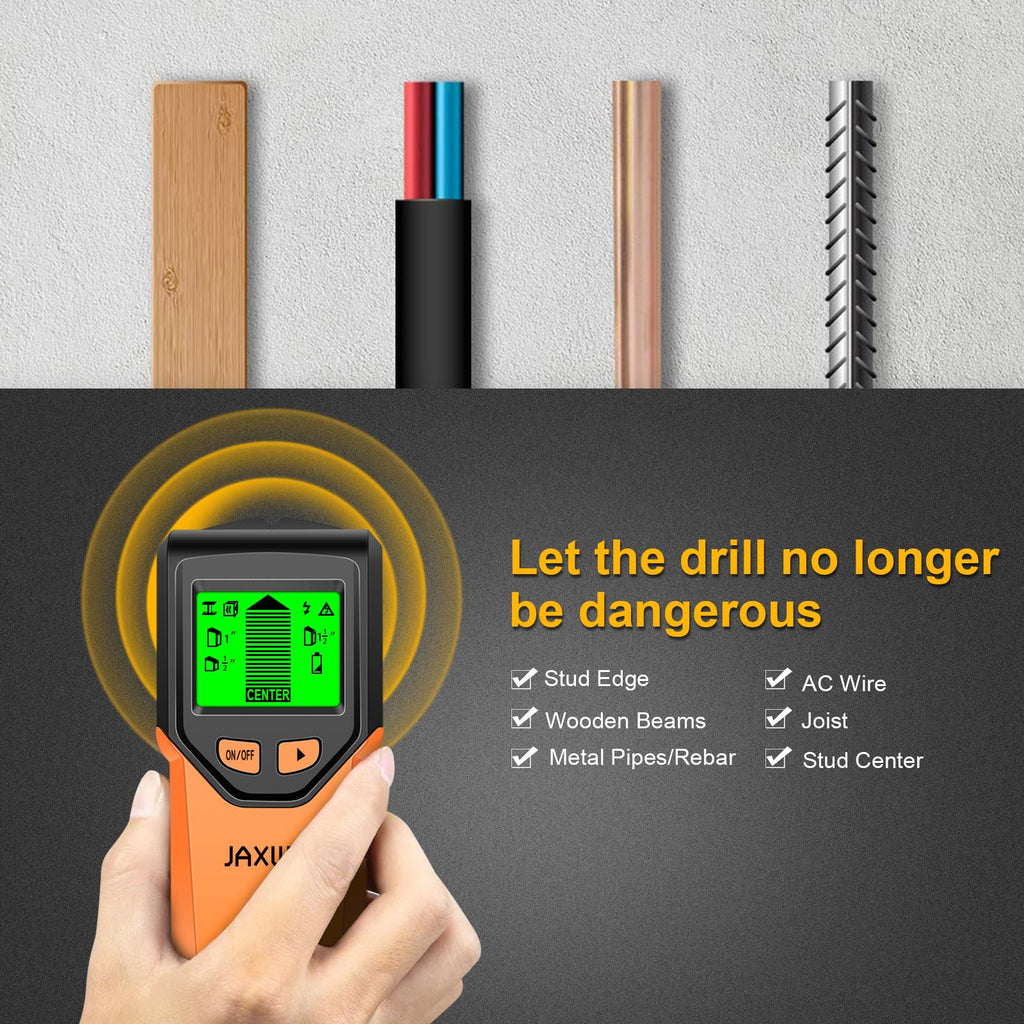 Stud Finder Wall Scanner - 5 in 1 Stud Finder Tool w/Smart Chip and HD LCD Display, Stud Detector Beam Finders for the Center and Edge of Wood AC Wire Metal Studs Joist Pipe (Onion)