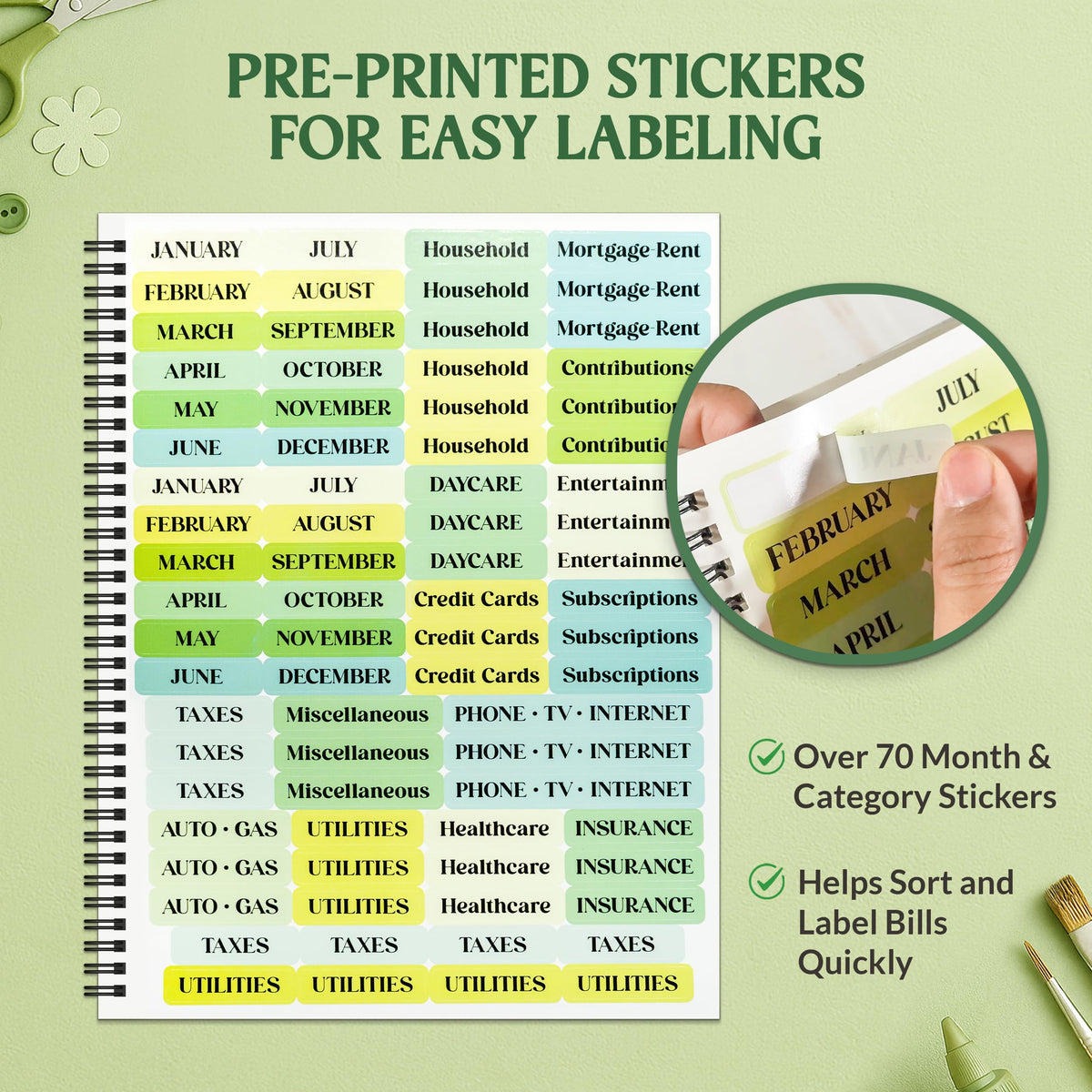 Decorably Eucalyptus Monthly Bill Organizer with Pockets and Budget Planner