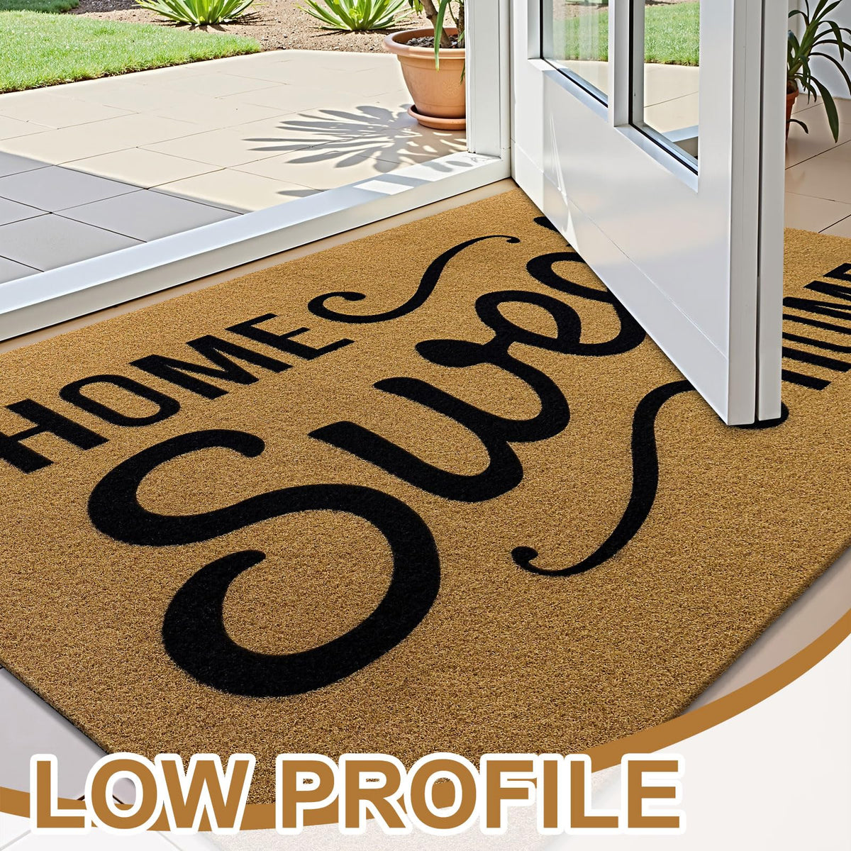 OLANLY Front Door Mat, Low Profile Doormat, Stain and Fade Resistant, Easy to Clean, for Indoor and Outdoor Entrances, Patio Porch or Entryway, Brown (30x17 Inch, Home Sweet Home)