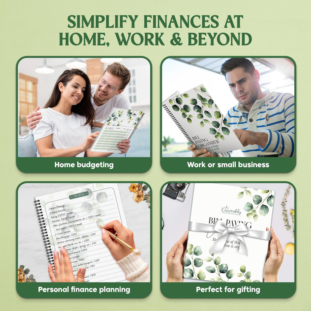Decorably Eucalyptus Monthly Bill Organizer with Pockets and Budget Planner