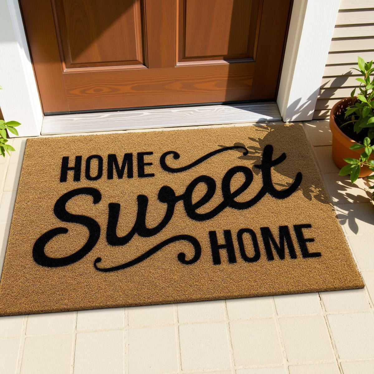 OLANLY Front Door Mat, Low Profile Doormat, Stain and Fade Resistant, Easy to Clean, for Indoor and Outdoor Entrances, Patio Porch or Entryway, Brown (30x17 Inch, Home Sweet Home)